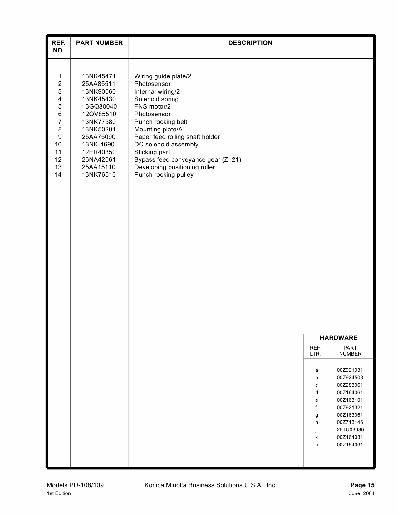 Konica-Minolta Options PU-108 109 Parts Manual-6